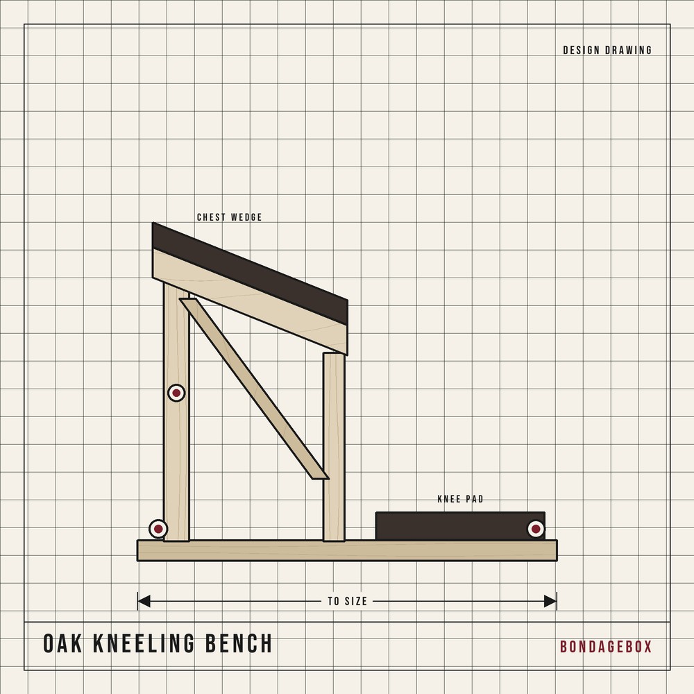 Oak kneeling bench design drawing — knee platform with a chest and wrist ledge above