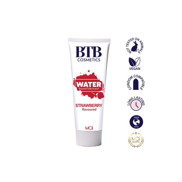 BTB Strawberry Flavoured Water Based Lubricant 100ml From Bondage Box UK