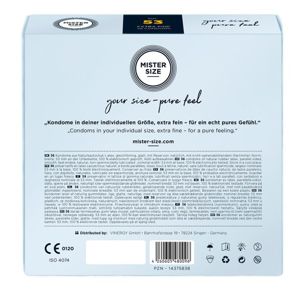 Mister Size 53mm Your Size Pure Feel Condoms 36 Pack From Bondage Box UK