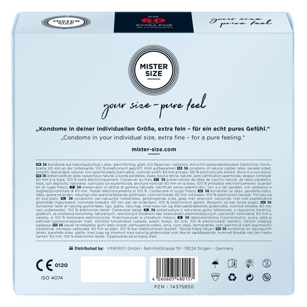 Mister Size 60mm Your Size Pure Feel Condoms 36 Pack From Bondage Box UK
