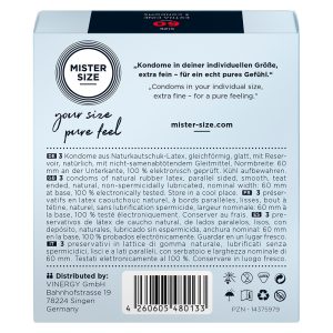 Mister Size 60mm Your Size Pure Feel Condoms 3 Pack From Bondage Box UK