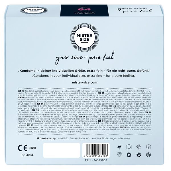 Mister Size 64mm Your Size Pure Feel Condoms 36 Pack From Bondage Box UK
