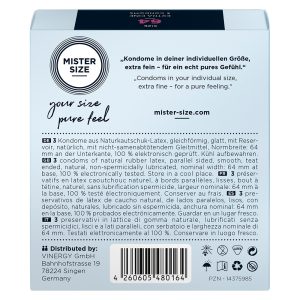 Mister Size 64mm Your Size Pure Feel Condoms 3 Pack From Bondage Box UK