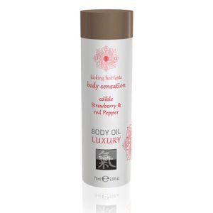 Shiatsu Luxury Body Oil Edible Strawberry And Red Pepper 75ml From Bondage Box UK
