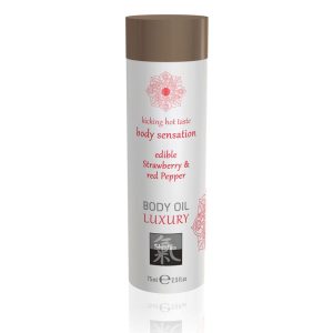 Shiatsu Luxury Body Oil Edible Strawberry And Red Pepper 75ml From Bondage Box UK
