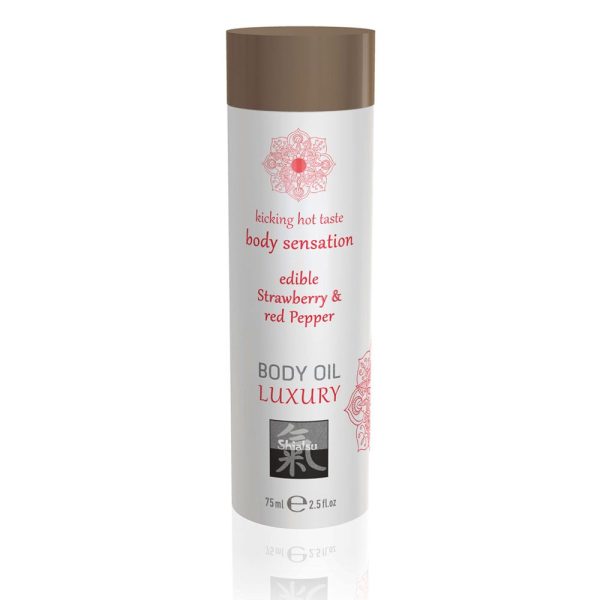Shiatsu Luxury Body Oil Edible Strawberry And Red Pepper 75ml From Bondage Box UK