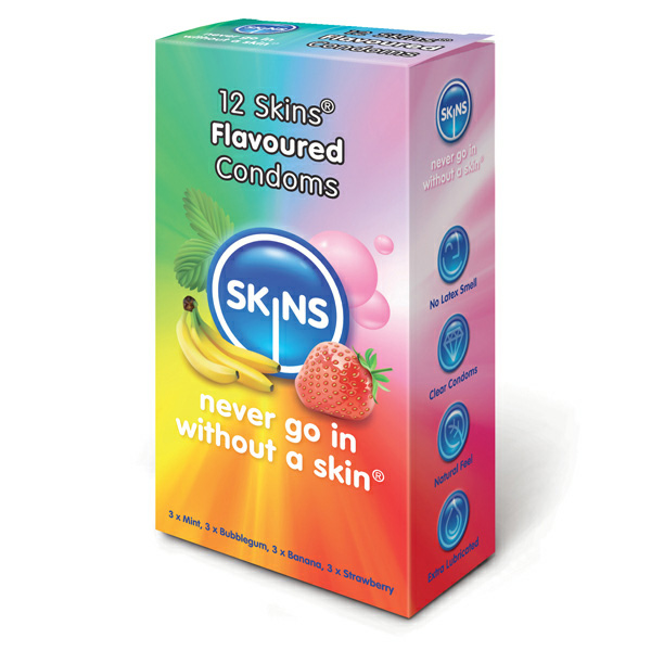 Skins Condoms Flavoured 12 Pack From Bondage Box UK