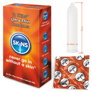 Skins Condoms Ultra Thin 12 Pack From Bondage Box UK