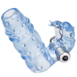 3 Way Double Dolphin Blue Penis Sleeve With Vibrating Bullet BondageBox UK