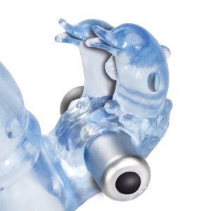 3 Way Double Dolphin Blue Penis Sleeve With Vibrating Bullet BondageBox UK