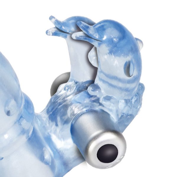 3 Way Double Dolphin Blue Penis Sleeve With Vibrating Bullet BondageBox UK