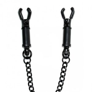 Black Metal Adjustable Nipple Clamps With Chain BondageBox UK