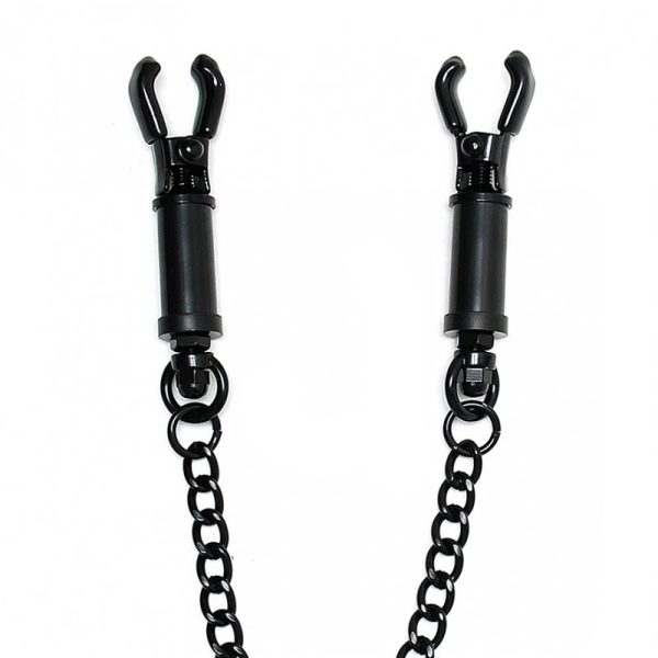 Black Metal Adjustable Nipple Clamps With Chain BondageBox UK