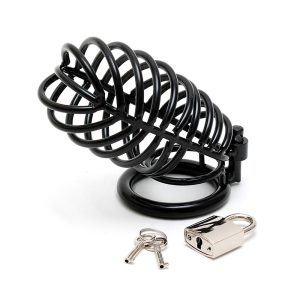 Black Metal Male Chastity Device With Padlock BondageBox UK