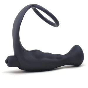 Black Silicone Anal Plug Vibrator with Cock Ring BondageBox UK