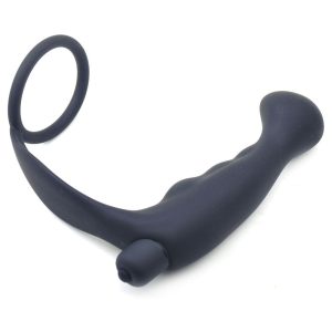 Black Silicone Anal Plug Vibrator with Cock Ring BondageBox UK