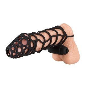 Black Velvet Soft Touch Penis Cage Sleeve And Vibe BondageBox UK