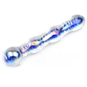 Blue Wavy Glass Dildo BondageBox UK