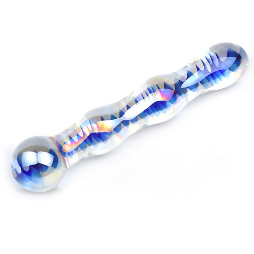 Blue Wavy Glass Dildo BondageBox UK