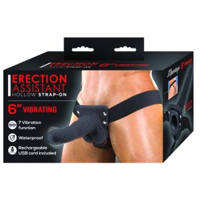 Erection Assistant Hollow Vibrating Strap On 6 inch Black BondageBox UK
