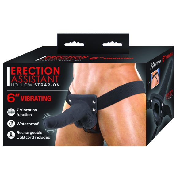 Erection Assistant Hollow Vibrating Strap On 6 inch Black BondageBox UK