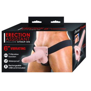 Erection Assistant Hollow Vibrating Strap On 6 inch Flesh Pink BondageBox UK