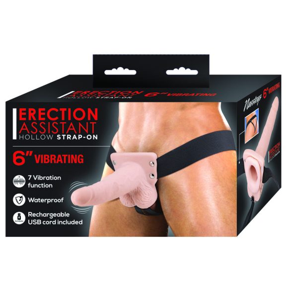 Erection Assistant Hollow Vibrating Strap On 6 inch Flesh Pink BondageBox UK