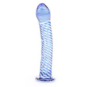 Glass Dildo With Blue Spiral Design BondageBox UK