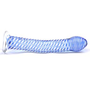 Glass Dildo With Blue Spiral Design BondageBox UK