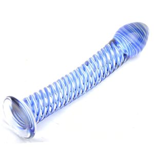 Glass Dildo With Blue Spiral Design BondageBox UK
