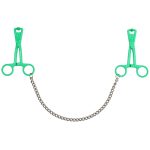 Green Scissor Nipple Clamps With Metal Chain BondageBox UK