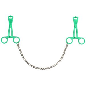 Green Scissor Nipple Clamps With Metal Chain BondageBox UK
