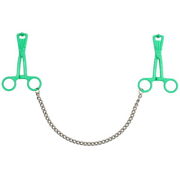 Green_Scissor_Nipple_Clamps_With_Metal_Chain_BondageBox_x2 Green Scissor Nipple Clamps With Metal Chain BondageBox UK