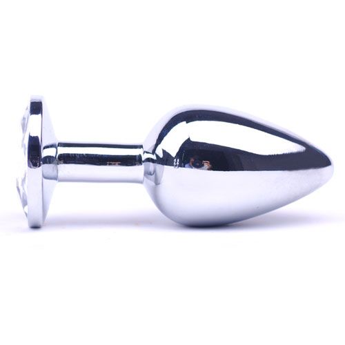 Large Metal Anal Plug With Clear Crystal BondageBox UK