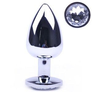 Large Metal Anal Plug With Clear Crystal BondageBox UK