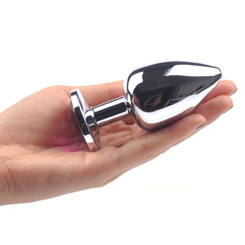 Large Metal Anal Plug With Clear Crystal BondageBox UK