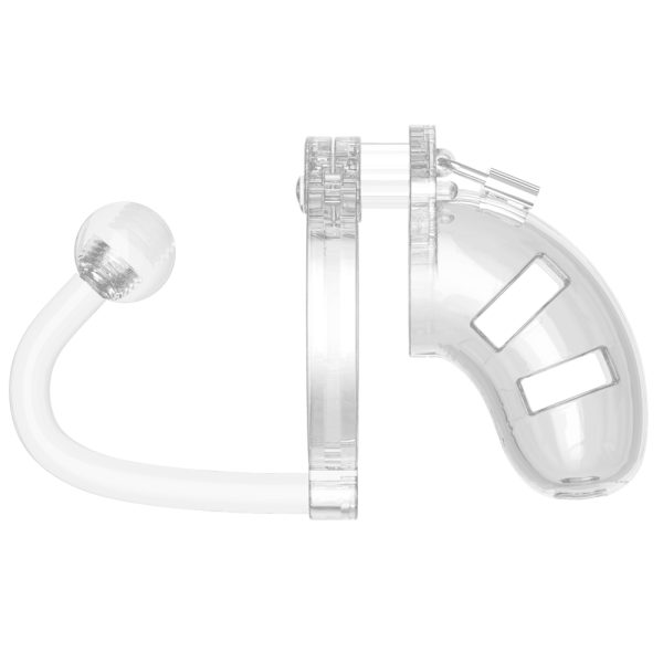 Man Cage 10 Male 3.5 Inch Clear Chastity Cage With Anal Plug BondageBox UK