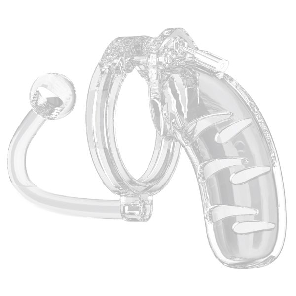 Man Cage 11 Male 4.5 Inch Clear Chastity Cage With Anal Plug BondageBox UK