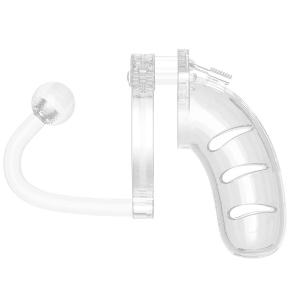 Man Cage 11 Male 4.5 Inch Clear Chastity Cage With Anal Plug BondageBox UK