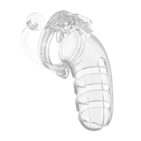 Man Cage 12 Male 5.5 Inch Clear Chastity Cage With Anal Plug BondageBox UK