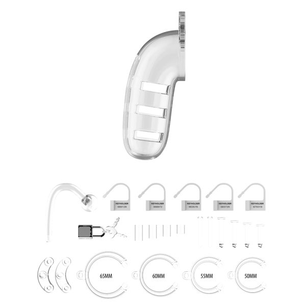 Man Cage 12 Male 5.5 Inch Clear Chastity Cage With Anal Plug BondageBox UK