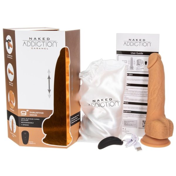 Naked Attraction 9 Inch Thrusting Dildo Caramel BondageBox UK