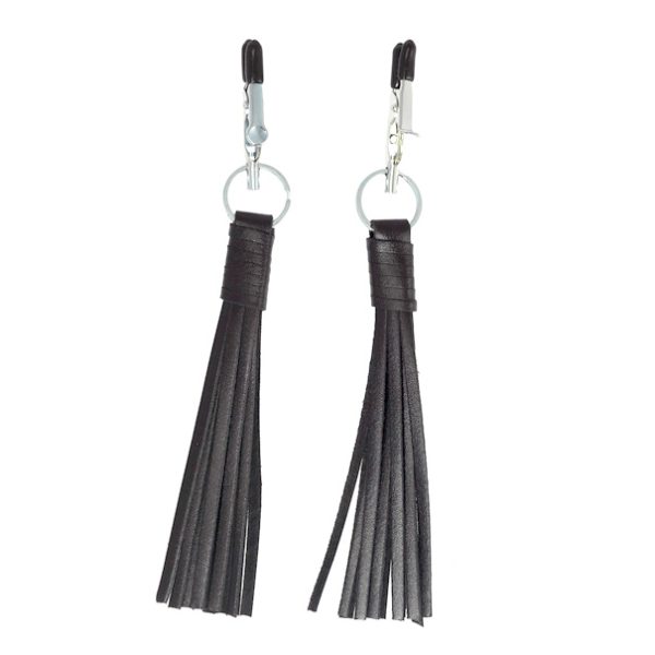 Nipple_Clamps_With_Black_Leather_Tassels_BondageBox_x2 Nipple Clamps With Black Leather Tassels BondageBox UK