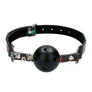 Ouch Breathable Ball Gag With Printed Leather Straps BondageBox UK