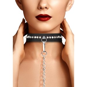 Ouch Diamond Studded Collar With Leash BondageBox UK