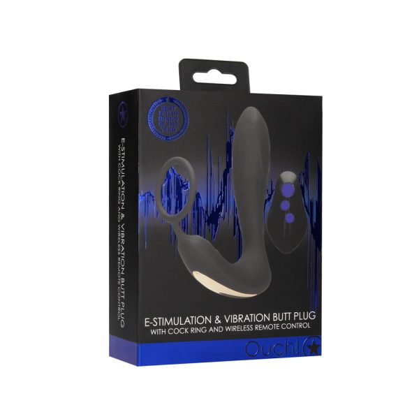 Ouch E Stimulation And Vibration Butt Plug And Cock Ring BondageBox UK