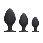 Ouch Silicone Swirled Butt Plug Set Black BondageBox UK