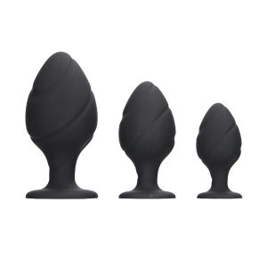 Ouch Silicone Swirled Butt Plug Set Black BondageBox UK