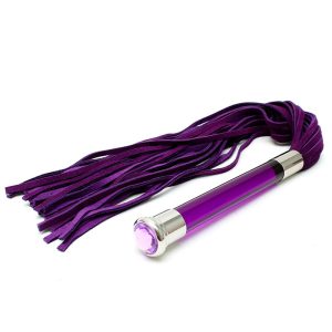 Purple Suede Flogger With Glass Handle And Crystal BondageBox UK
