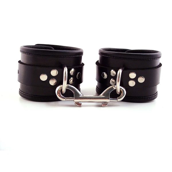 Rouge Garments Black Leather Ankle Cuffs With Piping BondageBox UK